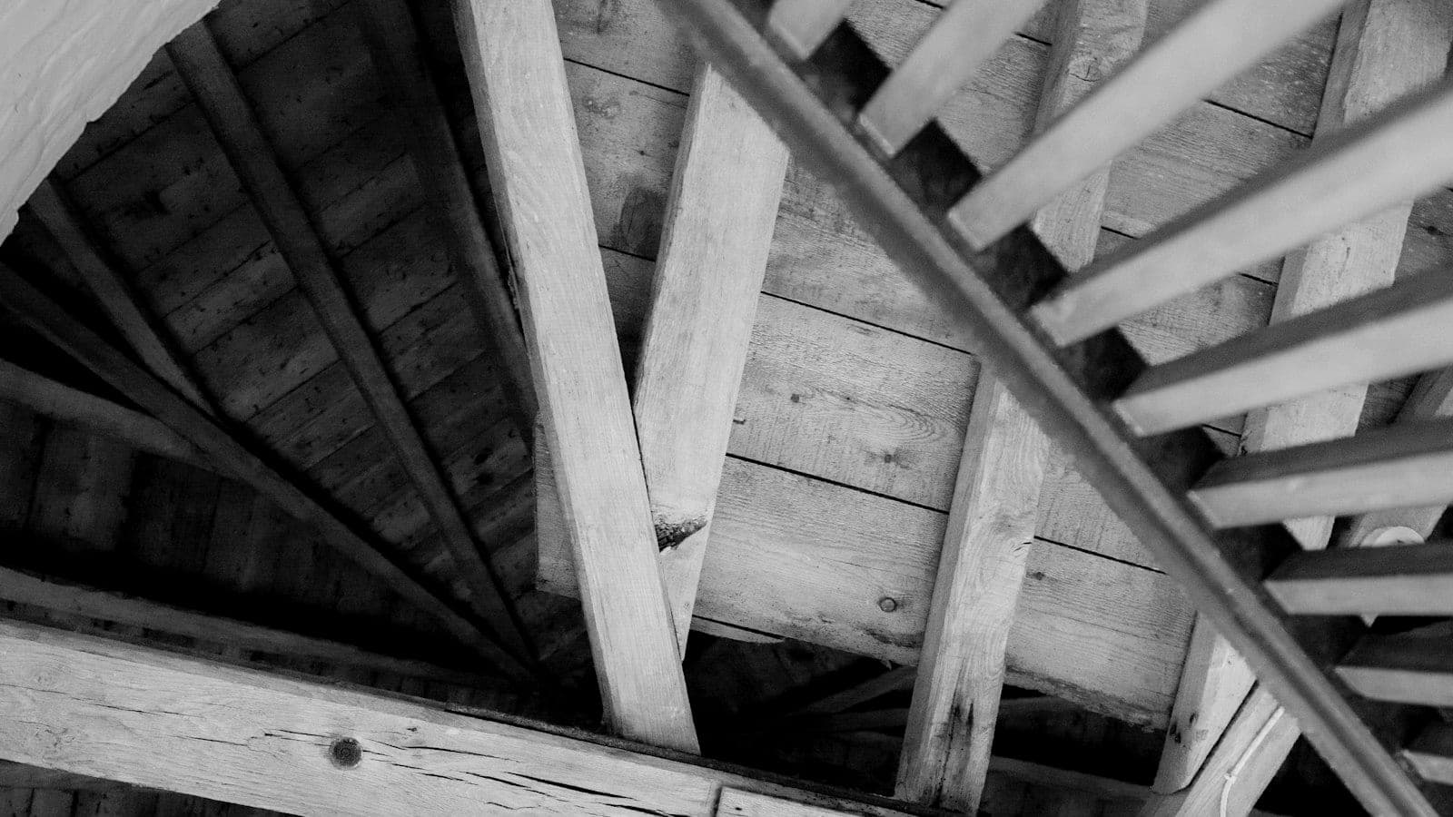 Timber roof frame inside a loft
